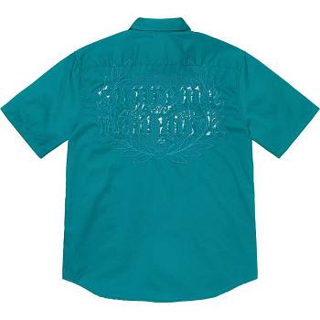 Supreme Croc Patch S/S Work Shirts Aqua | PH385OR