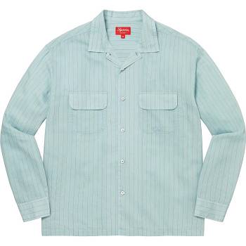 Supreme Pinstripe Linen Shirts Blue | PH373VD