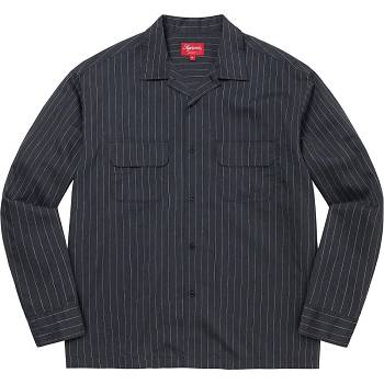 Supreme Pinstripe Linen Shirts Navy | PH372CE